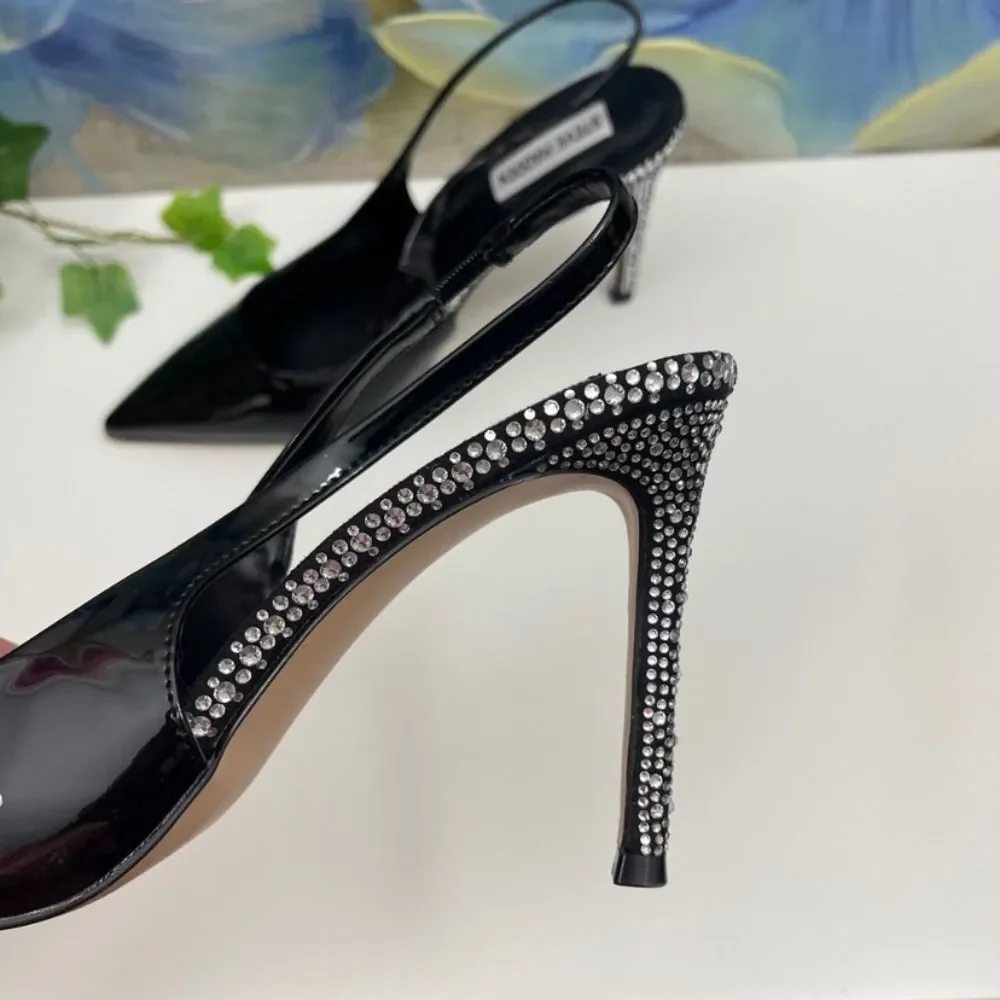 New Steve Madden Jayney Slingback Pump in Black Patent Size 8.5